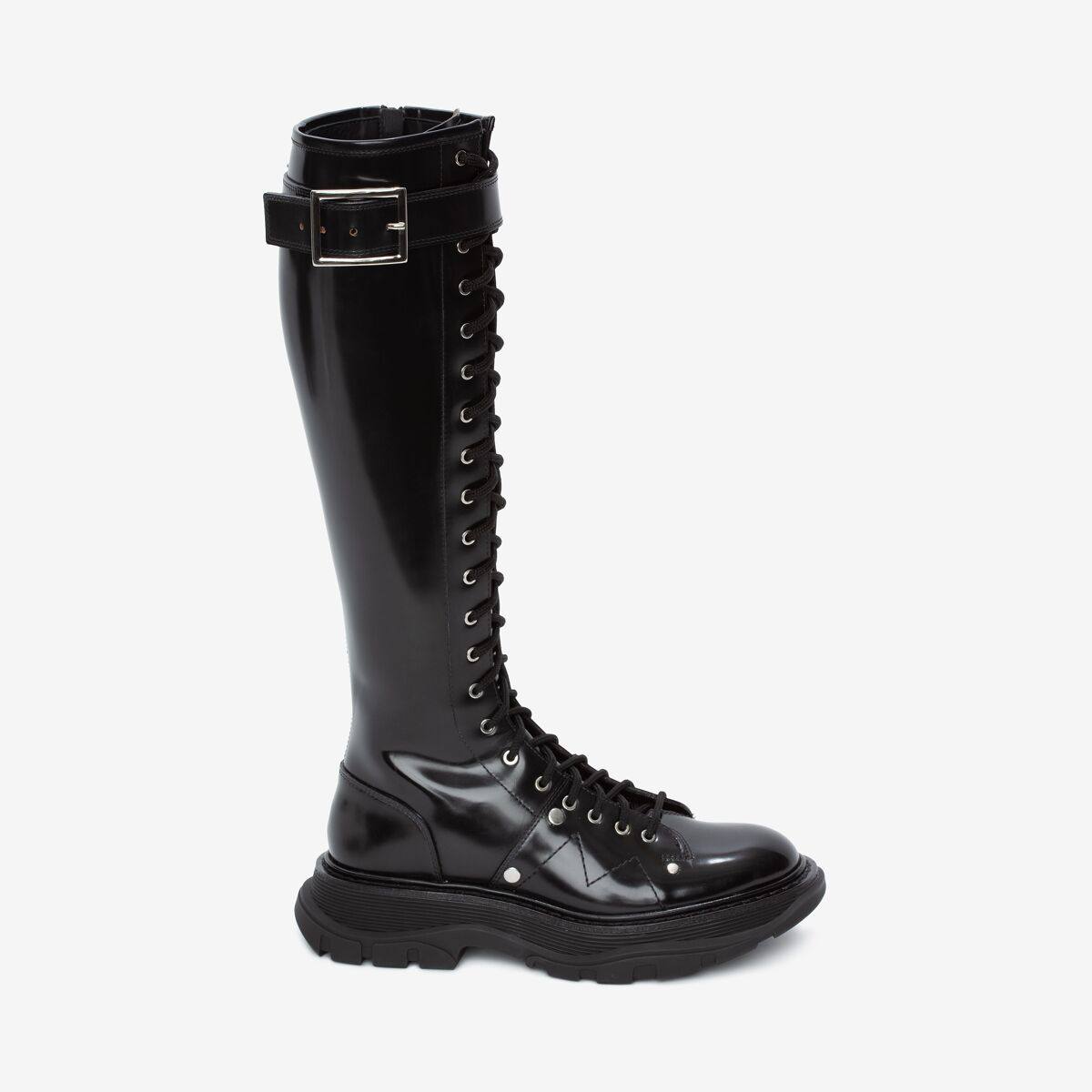 Alexander McQueen Women's Black Tread Slick Knee-high Boot - 11 (Calf Leather)